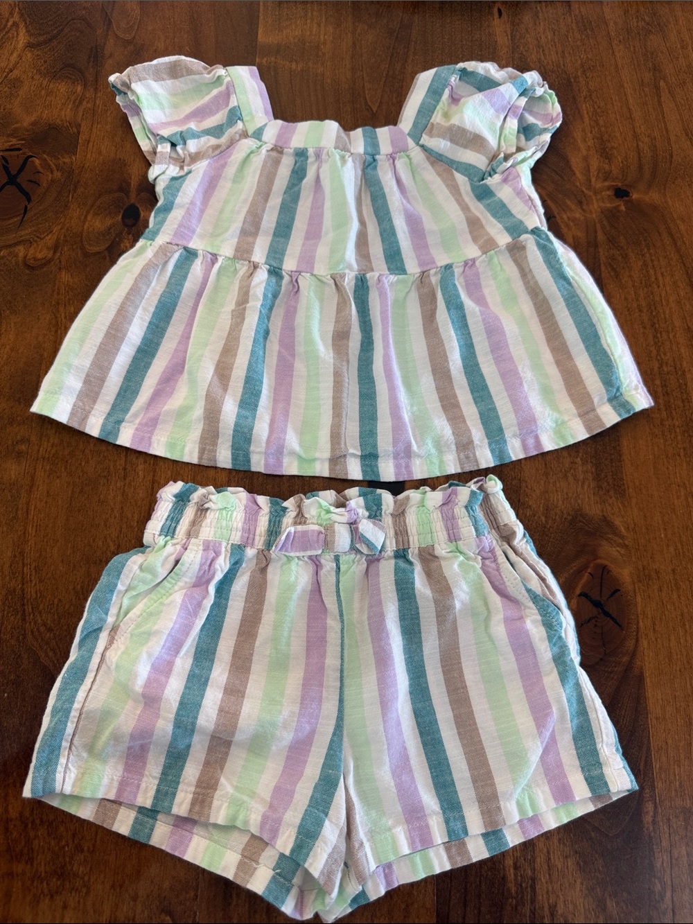 Carter's Pastel Striped Shorts and Top Set in Mint, Lavender, Teal, Tan, White